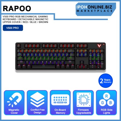 RAPOO V500 PRO RGB MECHANICAL GAMING KEYBOARD / DETACHABLE MAGNETIC UPPER COVER / RED / BLUE / BROWN